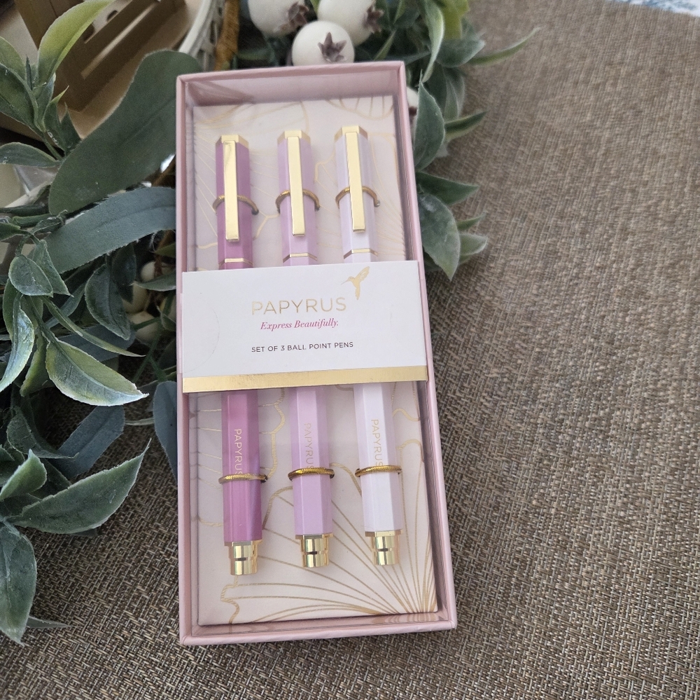 Papyrus Pink and Light Pink Ballpoint Pen Set with Gold Accents - 3 Pack